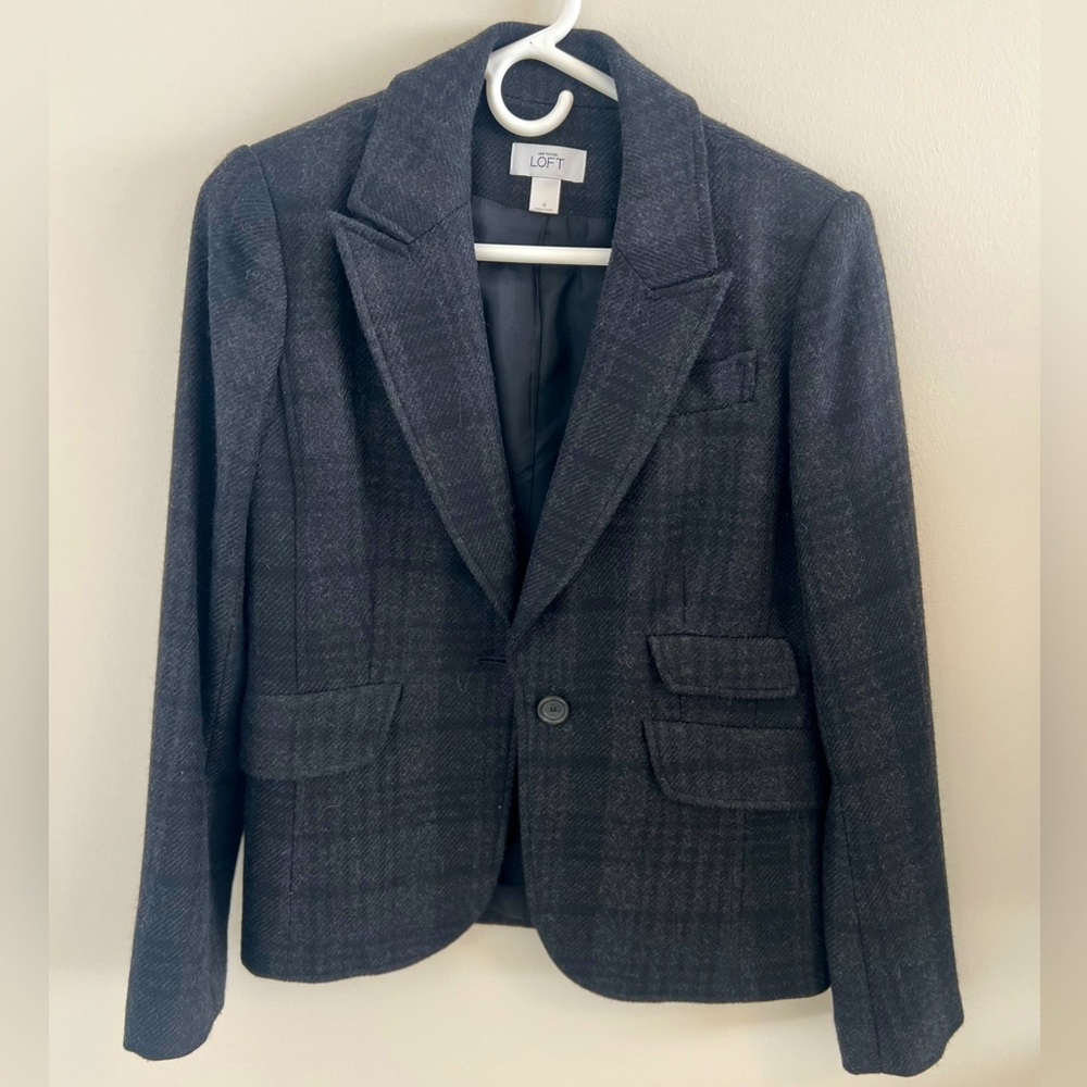 Ann Taylor Loft Plaid Wool Blend Jacket